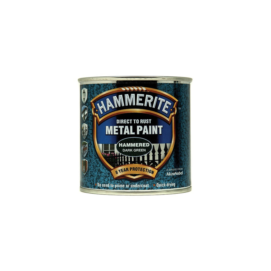 Hammerite Direct to Rust Hammered Finish Metal Paint Dark Green 250ml