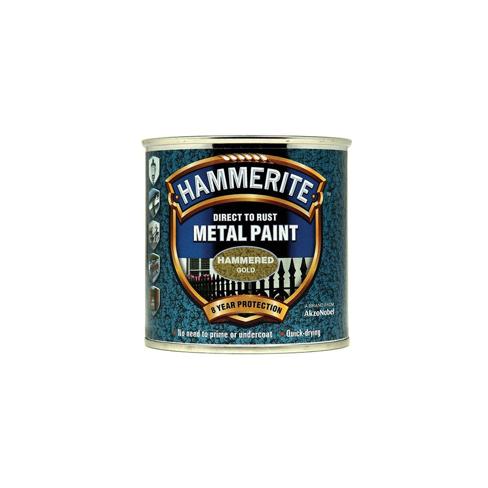 Hammerite Direct to Rust Hammered Finish Metal Paint Gold 250ml