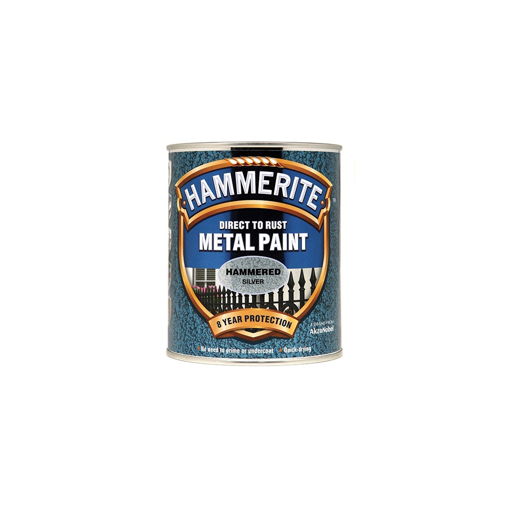 Hammerite Direct to Rust Hammered Finish Metal Paint Silver 750ml