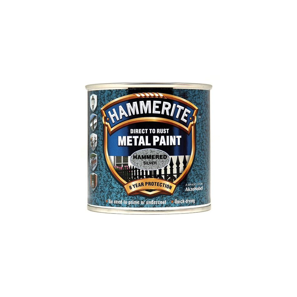 Hammerite Direct to Rust Hammered Finish Metal Paint Silver 250ml