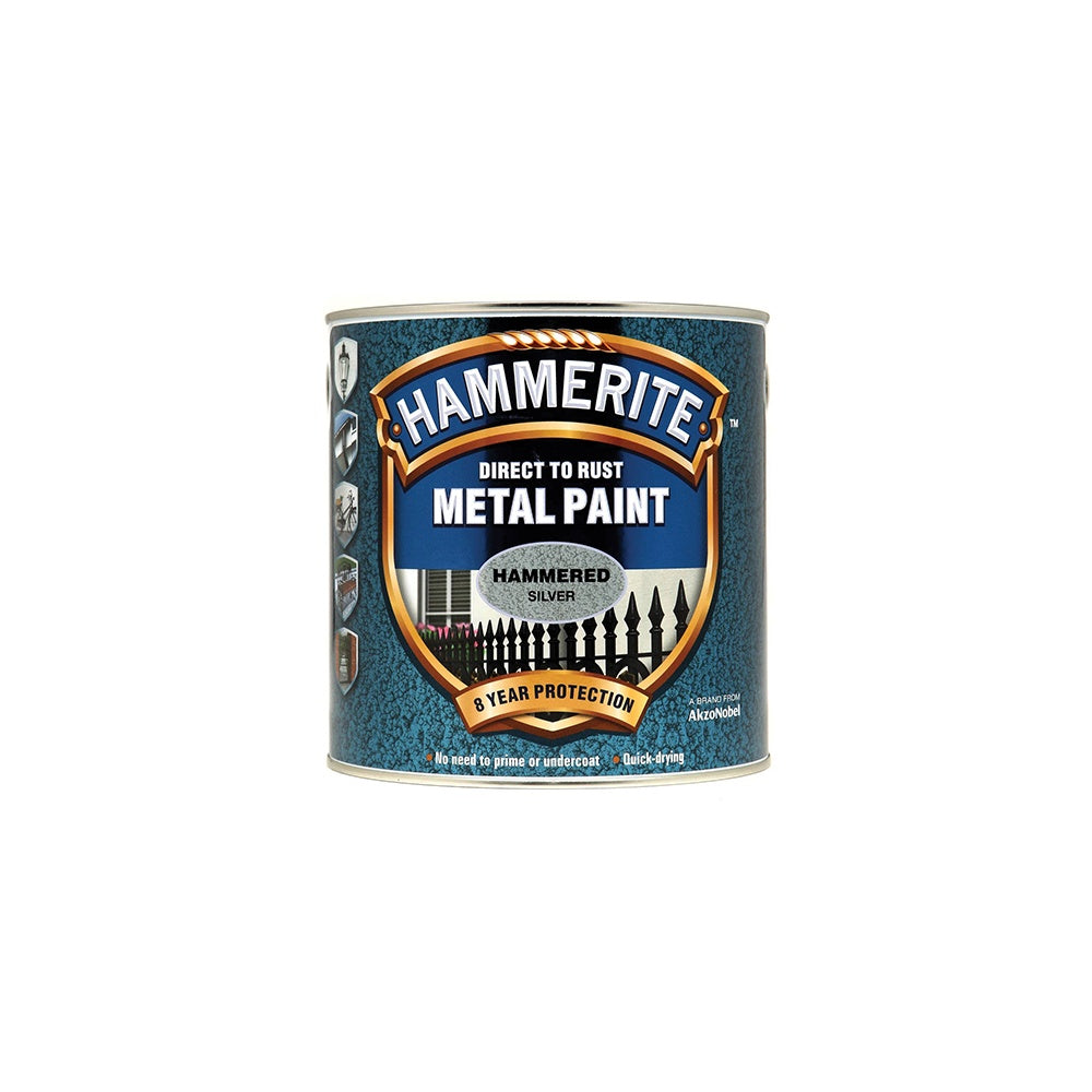 Hammerite Direct to Rust Hammered Finish Metal Paint Silver 2.5 Litre
