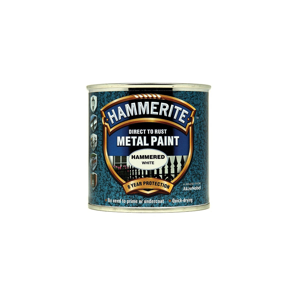 Hammerite Direct to Rust Hammered Finish Metal Paint White 250ml