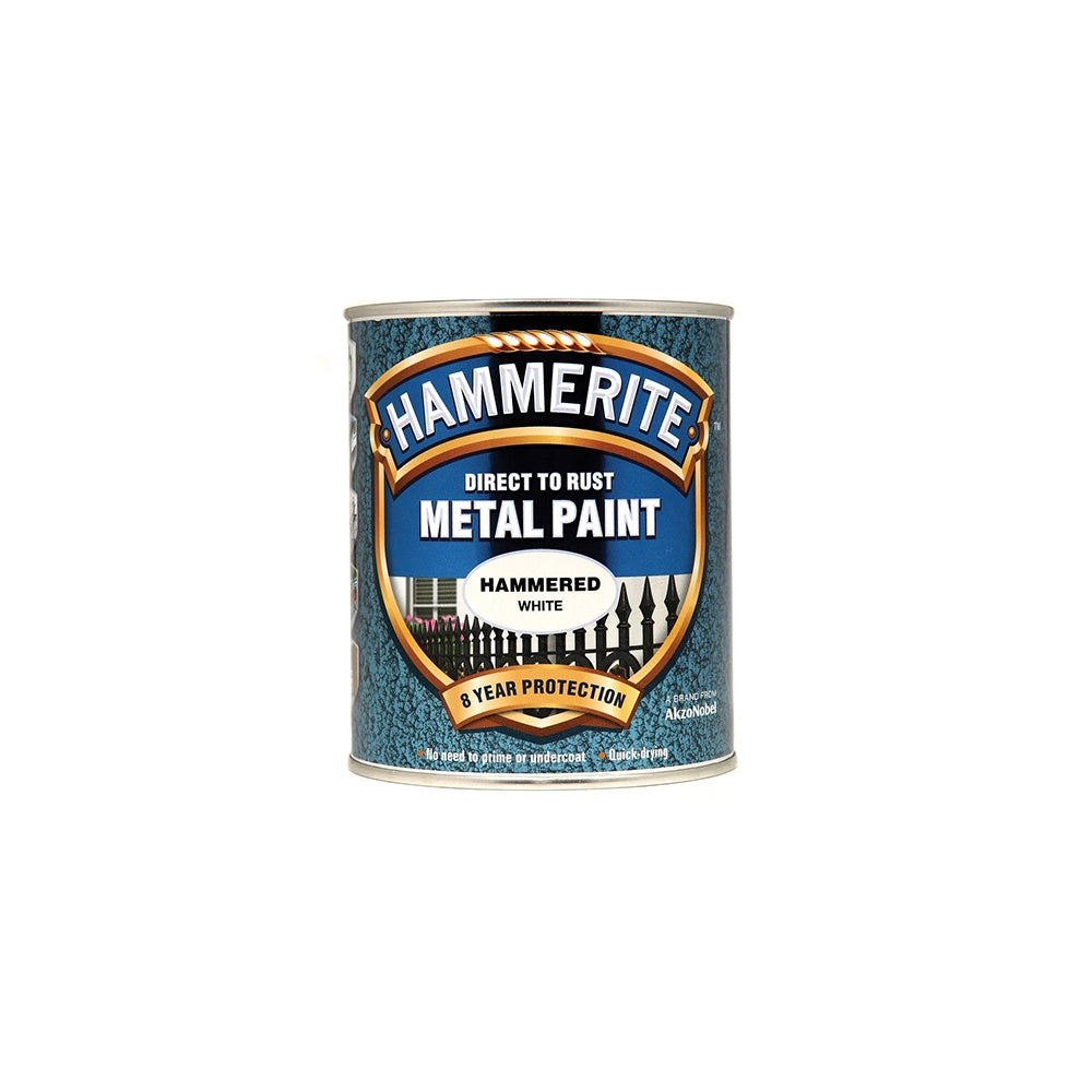 Hammerite Direct to Rust Hammered Finish Metal Paint White 750ml