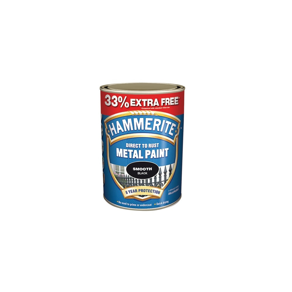Hammerite Direct to Rust Smooth Finish Metal Paint Black 750ml + 33%