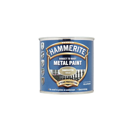 Hammerite Direct to Rust Smooth Finish Metal Paint Gold 250ml