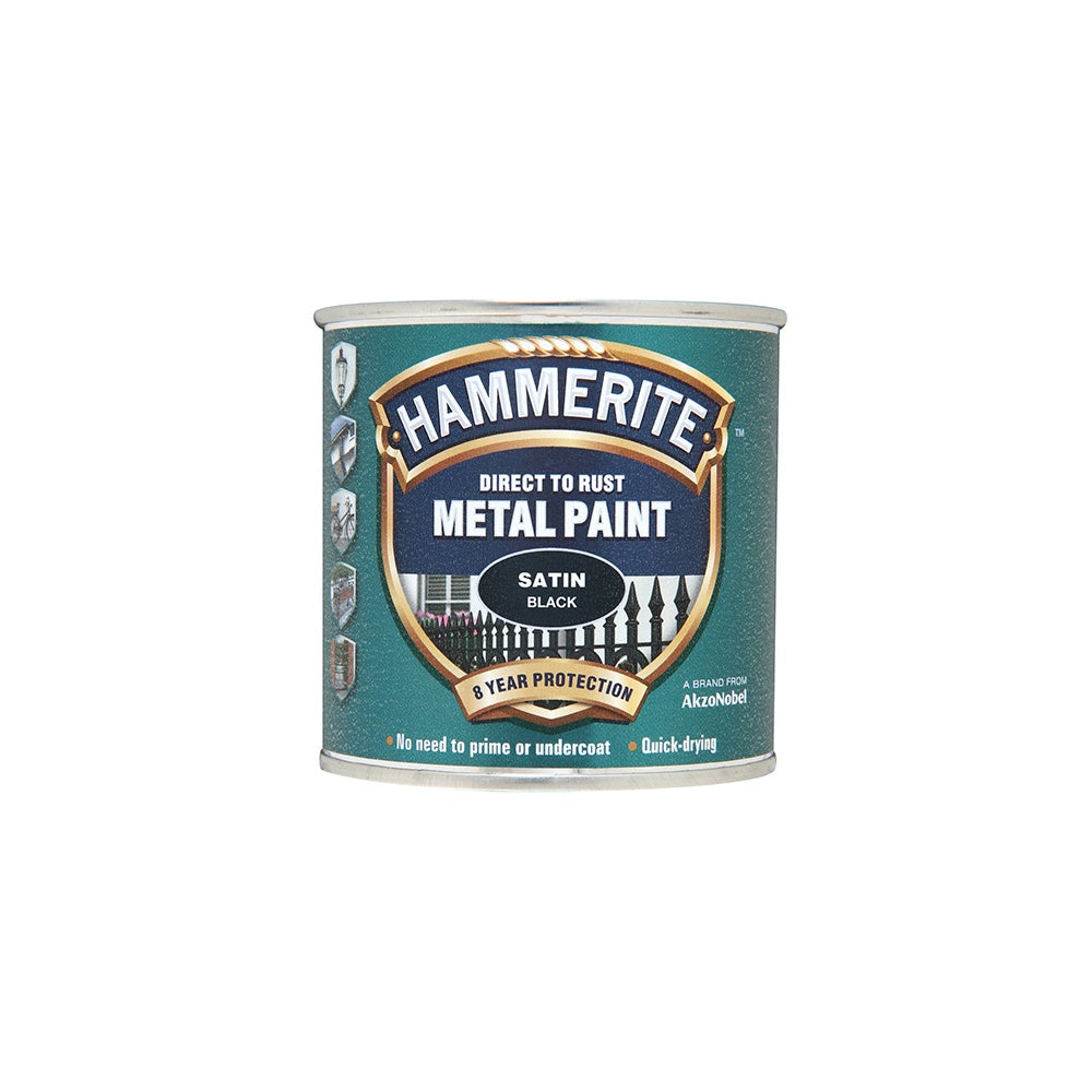 Hammerite Direct to Rust Satin Finish Metal Paint Black 250ml
