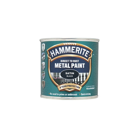 Hammerite Direct to Rust Satin Finish Metal Paint Black 250ml