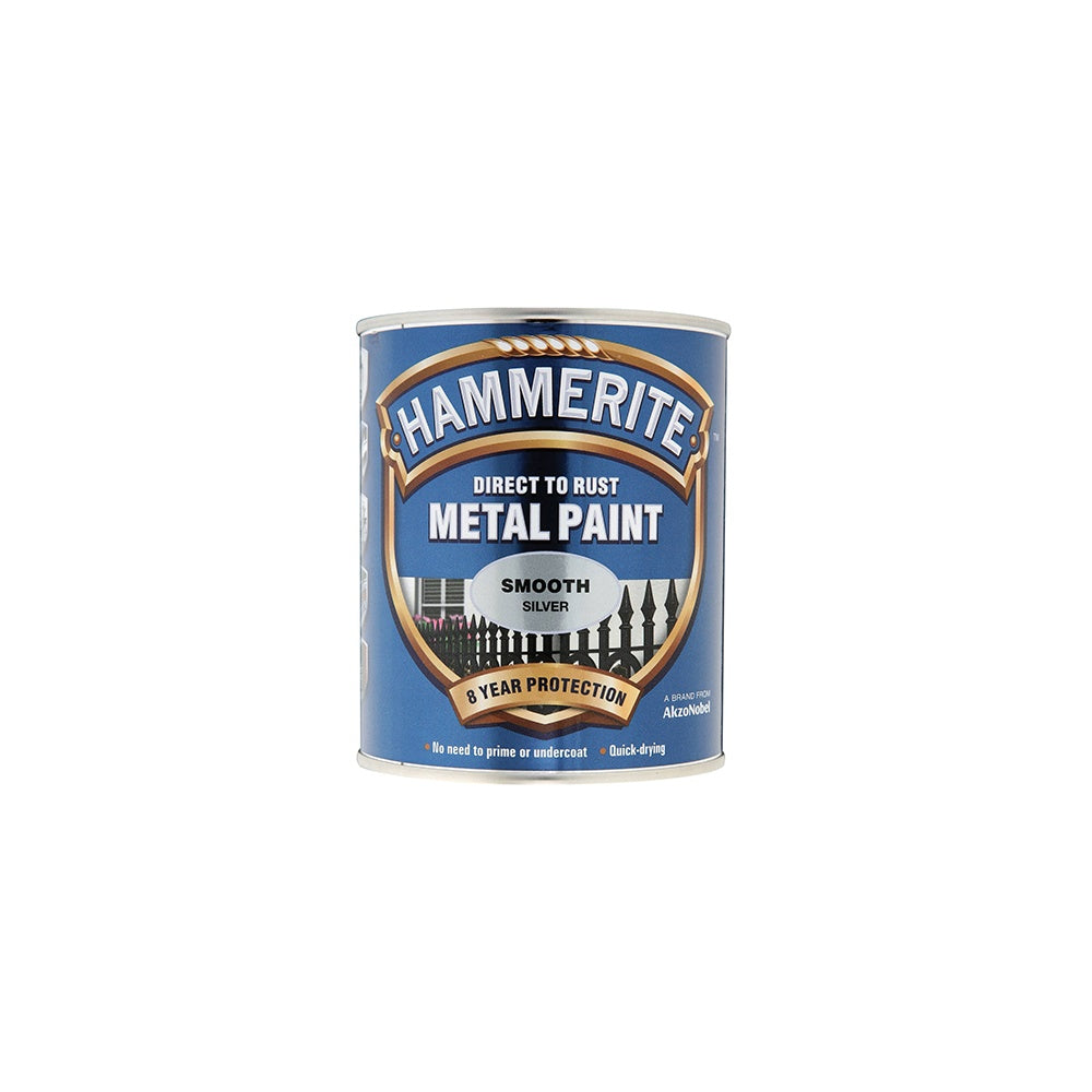 Hammerite Direct to Rust Smooth Finish Metal Paint Silver 250ml