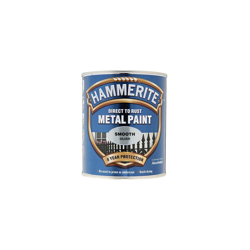 Hammerite Direct to Rust Smooth Finish Metal Paint Silver 250ml