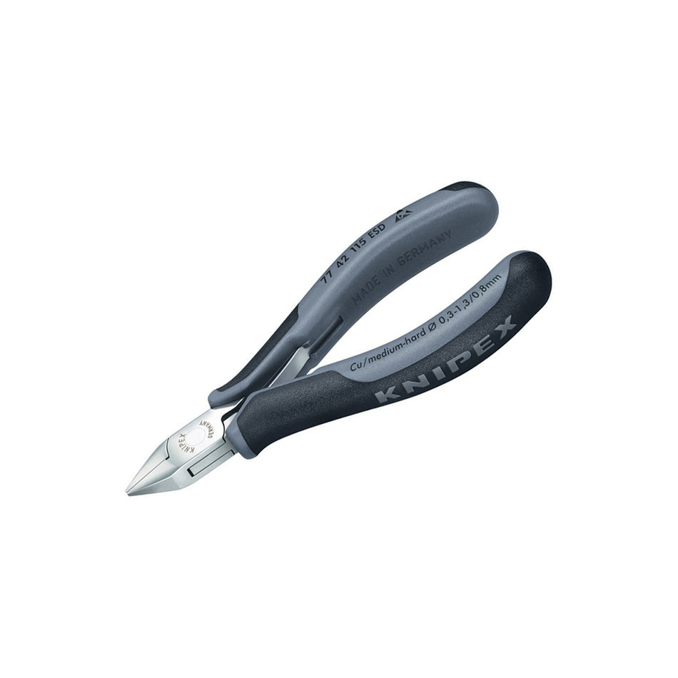 Knipex ESD Electronics Diagonal Cutters - Pointed Head Flush Cut Non Bevelled 115mm