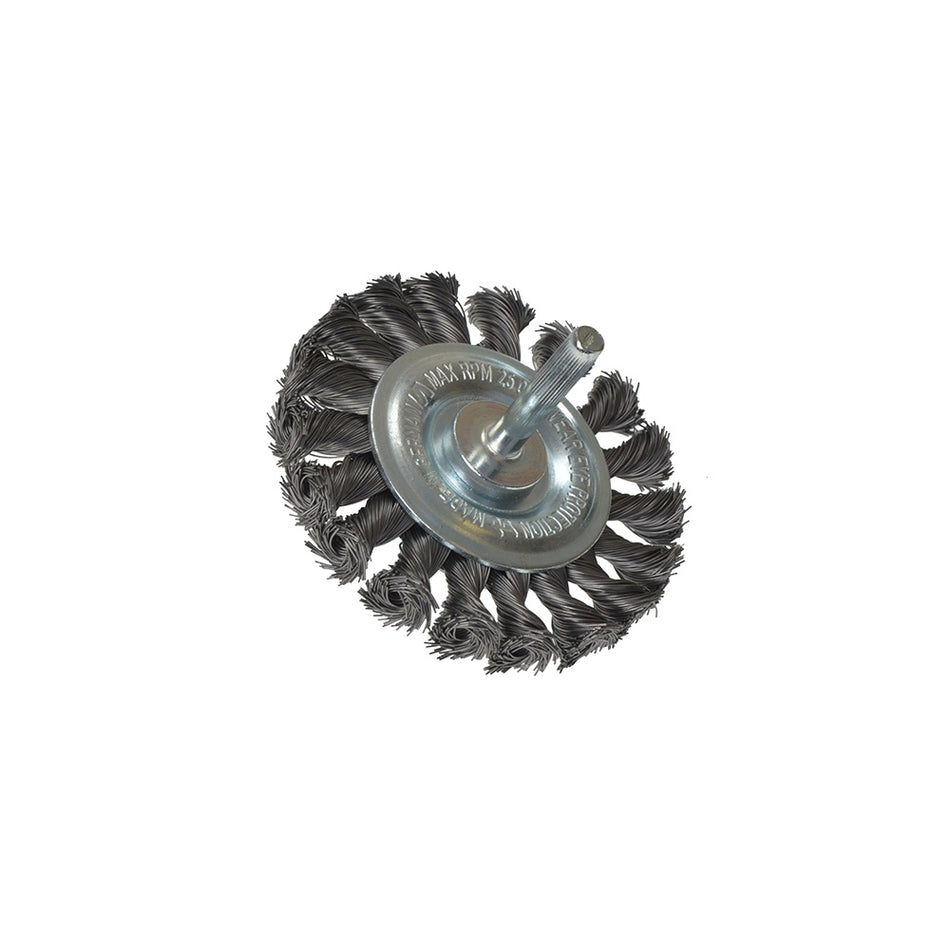 Lessmann Steel Wire Shanked Wire Brush 75mm x 8 x 15 0.35mm Knotted Wire