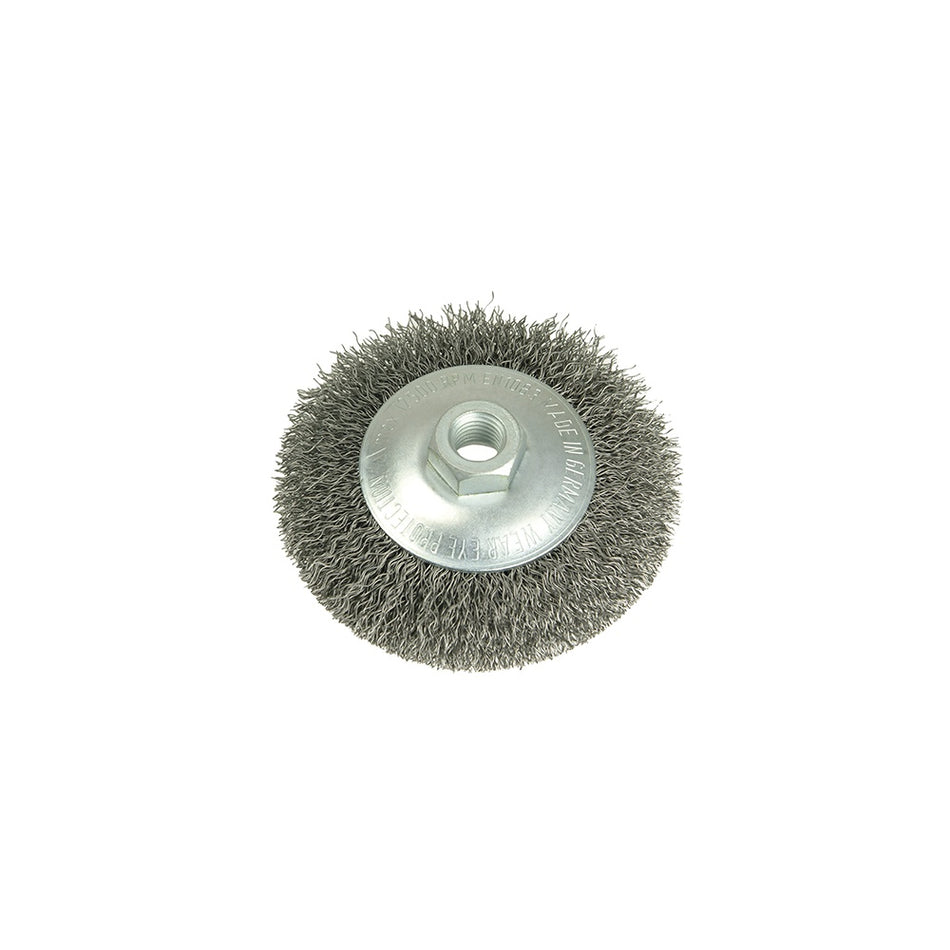 Lessmann Conical Knot Brush 100mm M14 x 0.35 Steel Wire