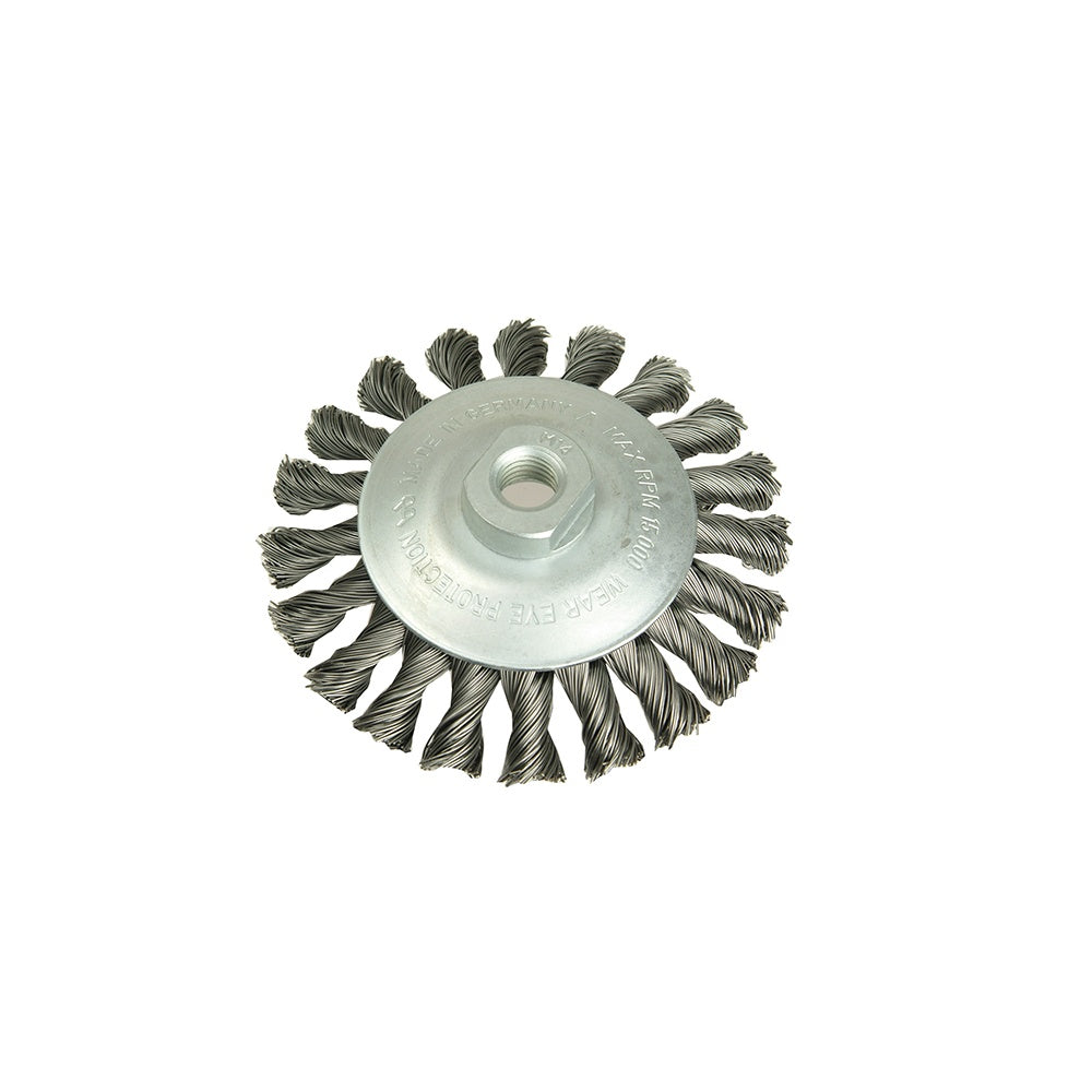 Lessmann Conical Knot Brush 100mm M14 x 0.50 Steel Wire