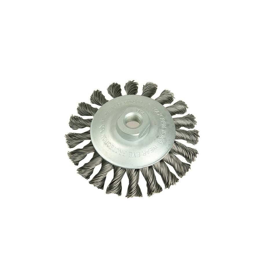 Lessmann Conical Knot Brush 100mm M14 x 0.50 Steel Wire