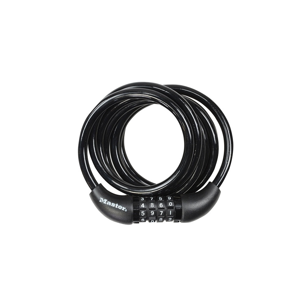 Master Lock Black Self Coiling Combination Cable 1.8m x 8mm
