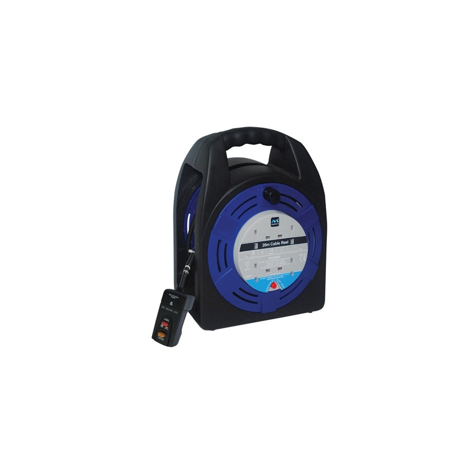 Masterplug Cassette Reel 20 Metre 4 Socket 13A RCD & Thermal Cut-Out 240 Volt