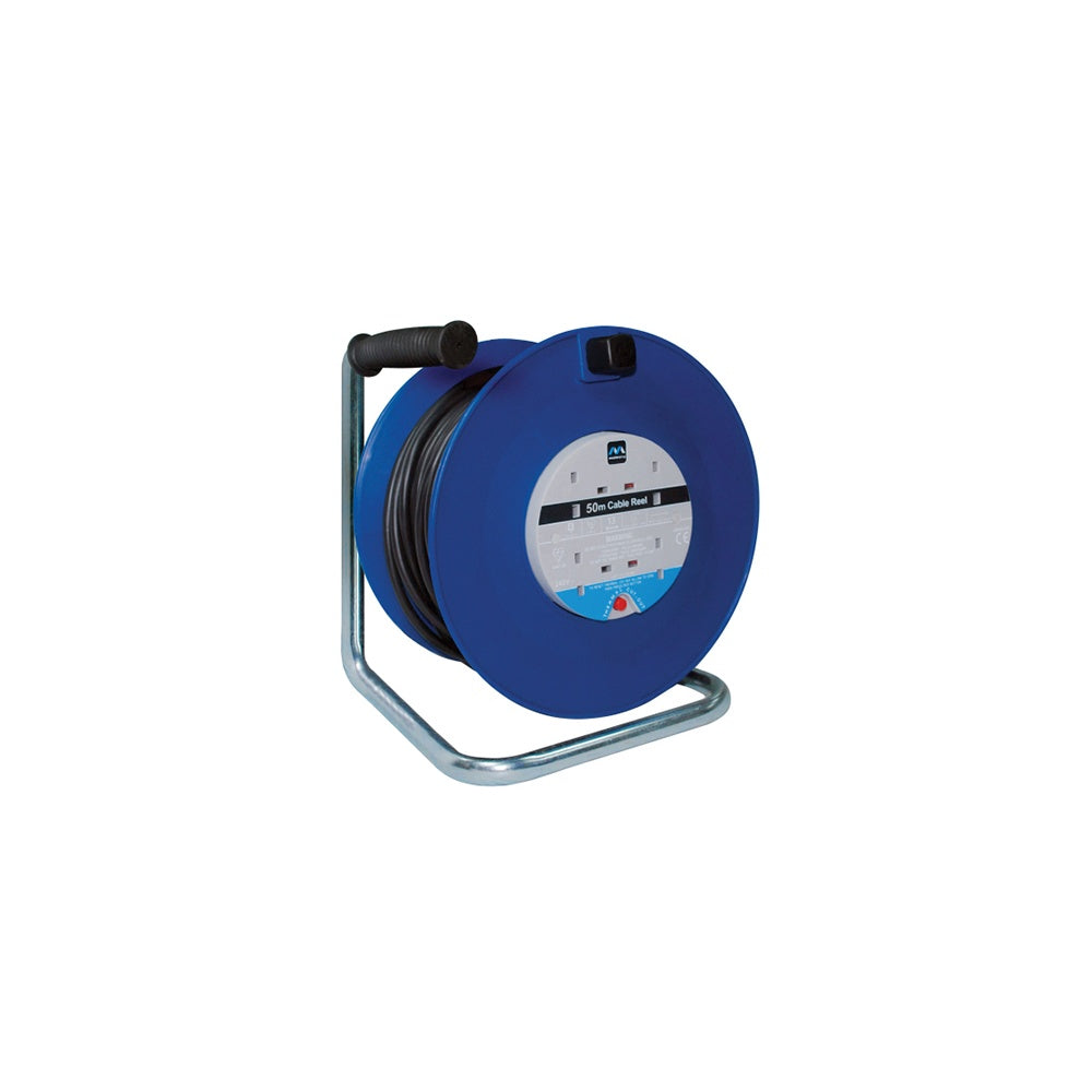 Masterplug Heavy-Duty Cable Reel 50 Metre 4 Socket 13A Thermal Cut-Out 240 Volt