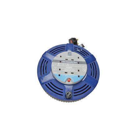 Masterplug Cassette Cable Reel 15 Metre 4 Socket Thermal Cut-Out Blue 10A 240 Volt