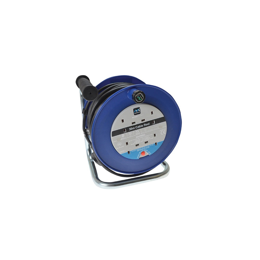 Masterplug Heavy-Duty Cable Reel 30 Metre 4 Socket 13A Thermal Cut-Out 240 Volt
