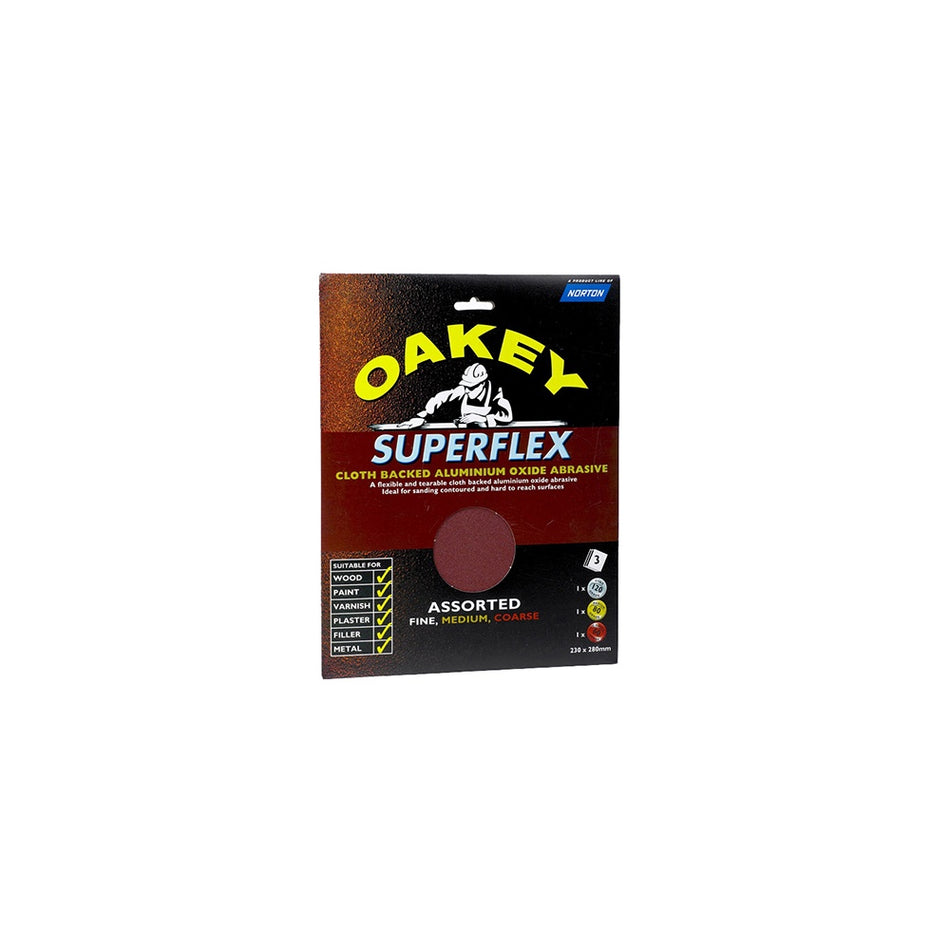 Oakey Cloth Backed Aluminium Oxide Sheets 230 x 280mm Assorted (3)