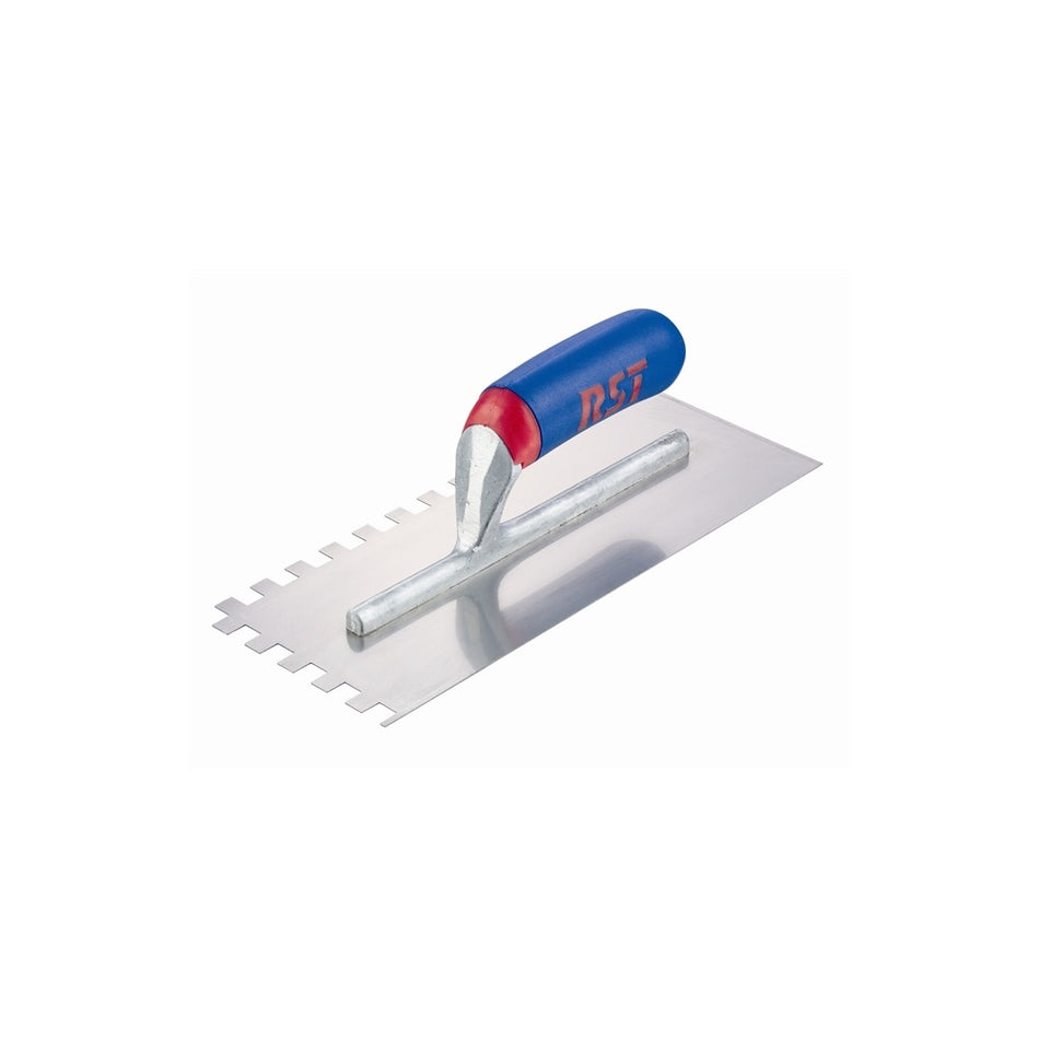 R.S.T. Notched Trowel Square 10 x 10mm Soft Grip Handle 11in x 4.1/2in