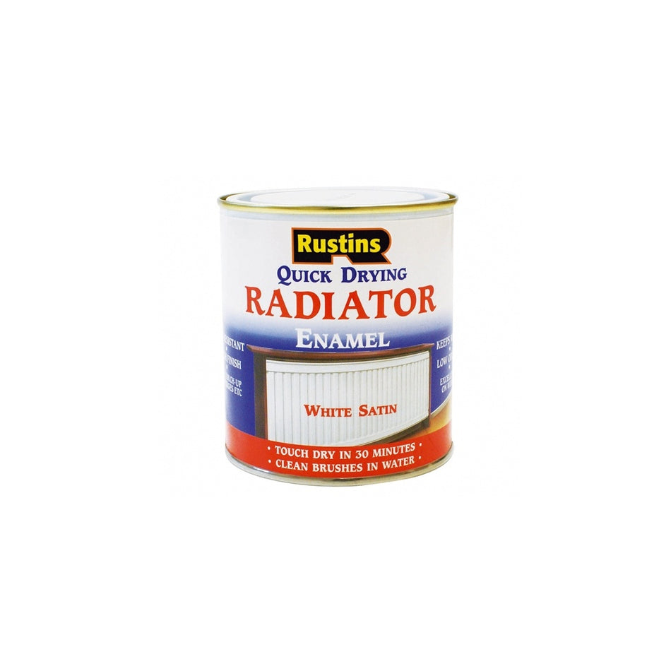 Rustins Quick Dry Radiator Enamel Paint Satin White 250ml