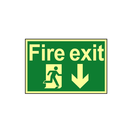 Scan Fire Exit Running Man Arrow Down - Photoluminescent 300 x 200mm