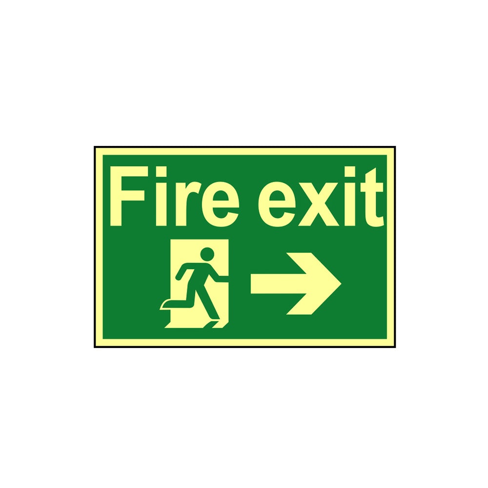 Scan Fire Exit Running Man Arrow Right - Photoluminescent 300 x 200mm