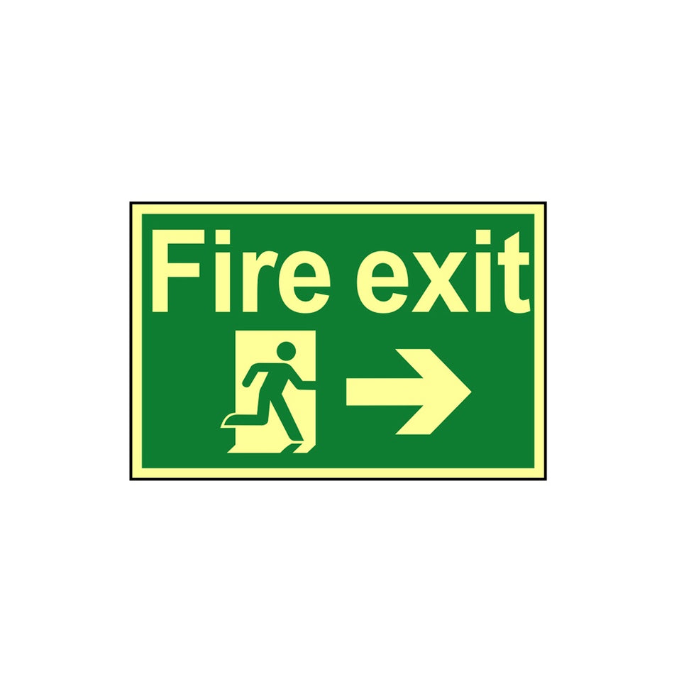 Scan Fire Exit Running Man Arrow Right - Photoluminescent 300 x 200mm