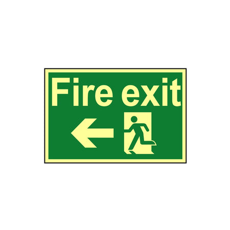 Scan Fire Exit Running Man Arrow Left - Photoluminescent 300 x 200mm