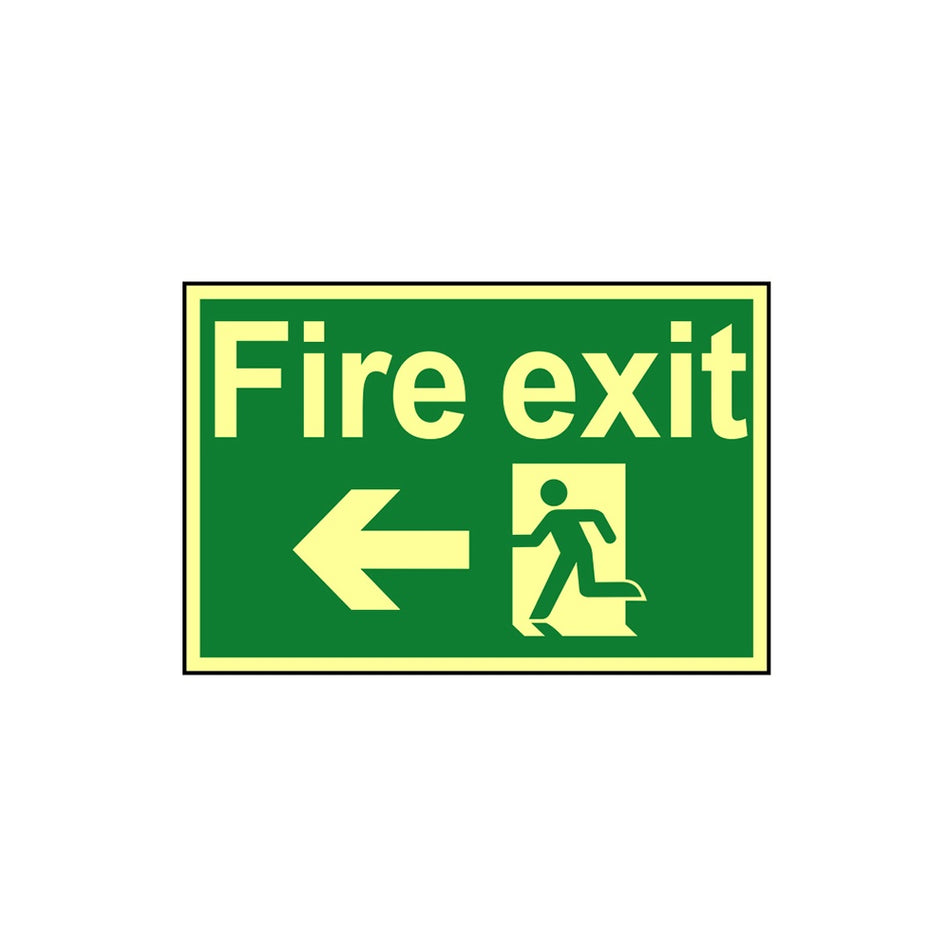 Scan Fire Exit Running Man Arrow Left - Photoluminescent 300 x 200mm