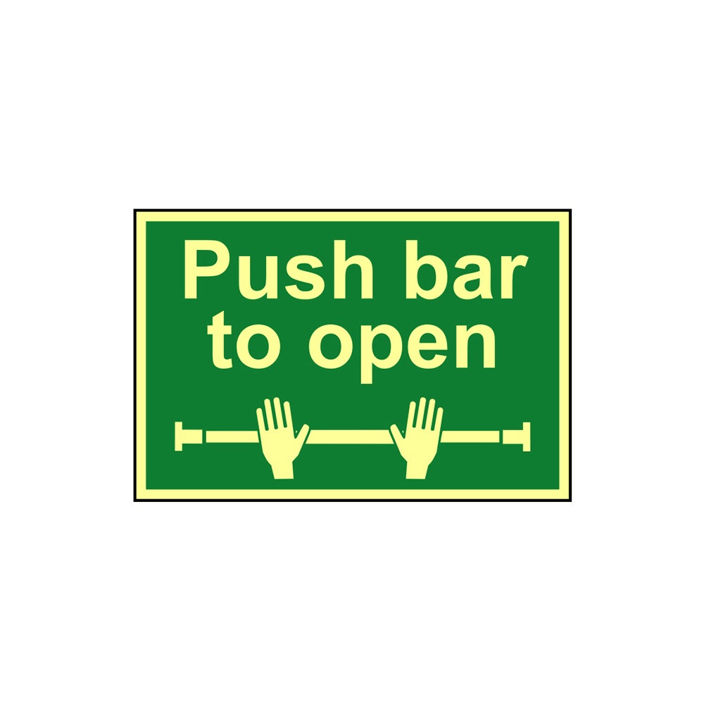 Scan Push Bar To Open - Photoluminescent 300 x 200mm