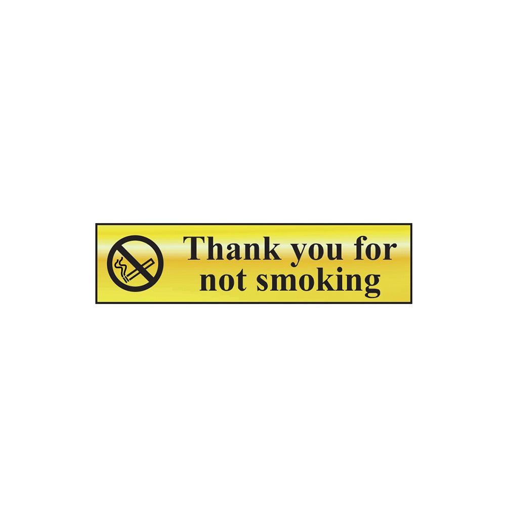 Scan Thank You For Not Smoking - Polished Brass Effect 200 x 50mm