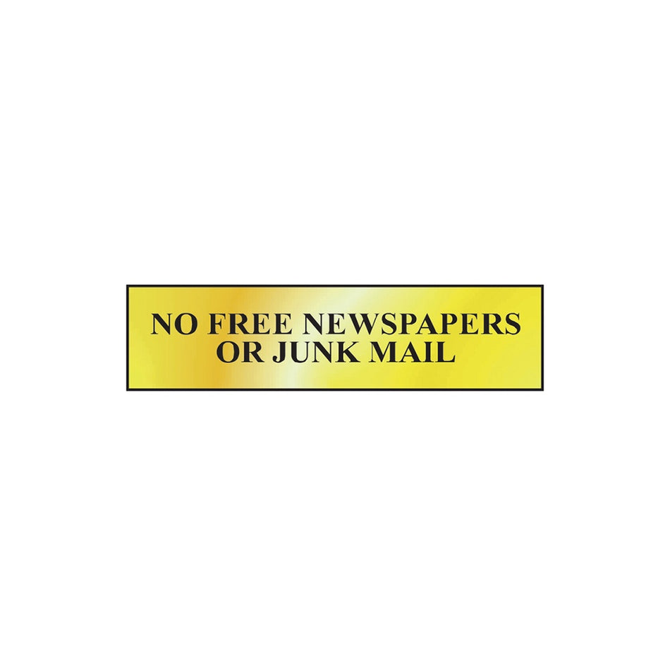 Scan No Free Newspapers Or Junk Mail - Polished Brass Effect 200 x 50mm