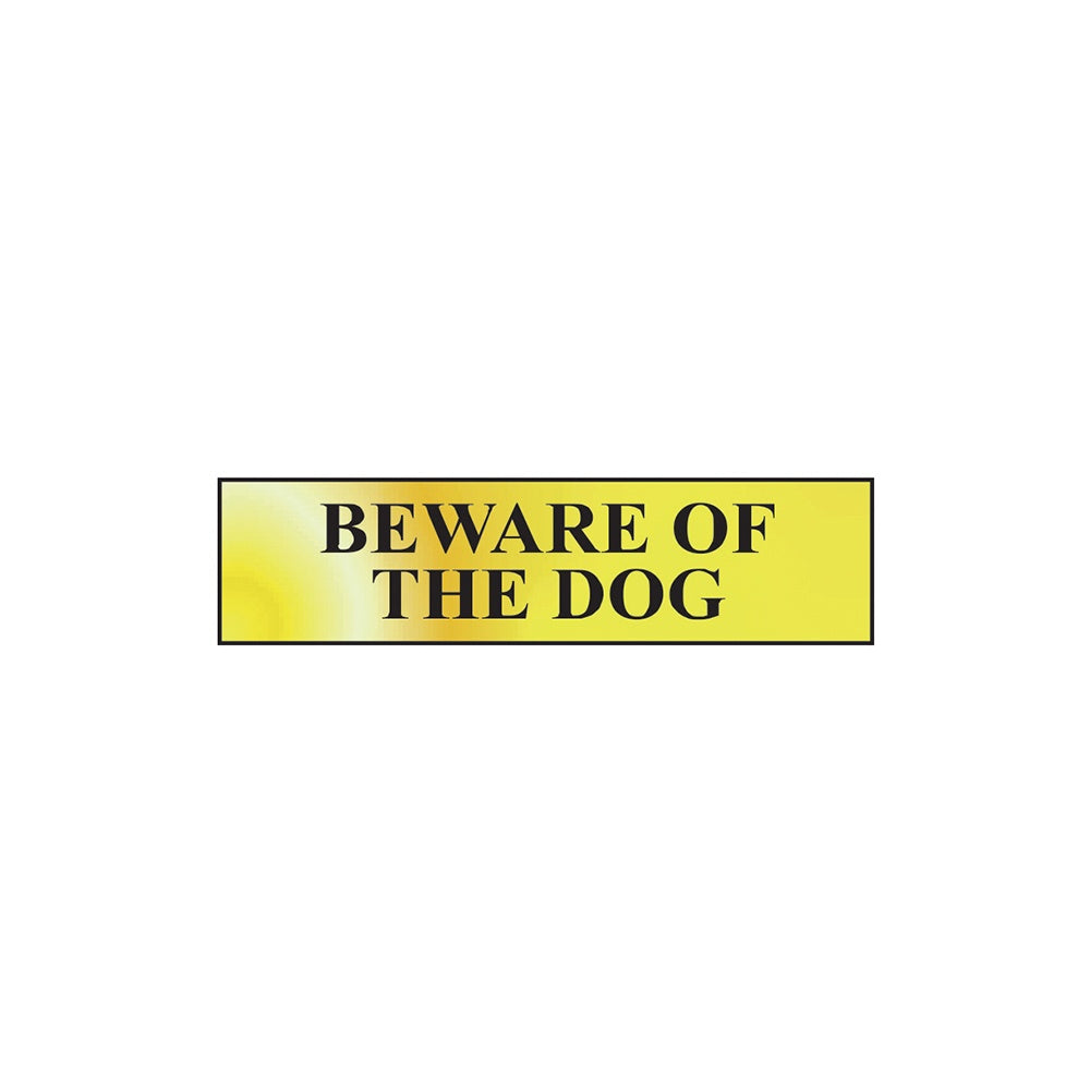 Scan Beware Of The Dog - Polished Brass Effect 200 x 50mm