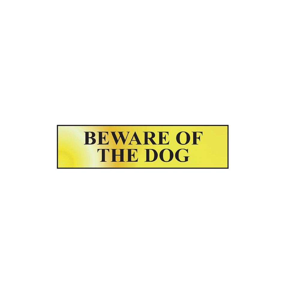 Scan Beware Of The Dog - Polished Brass Effect 200 x 50mm