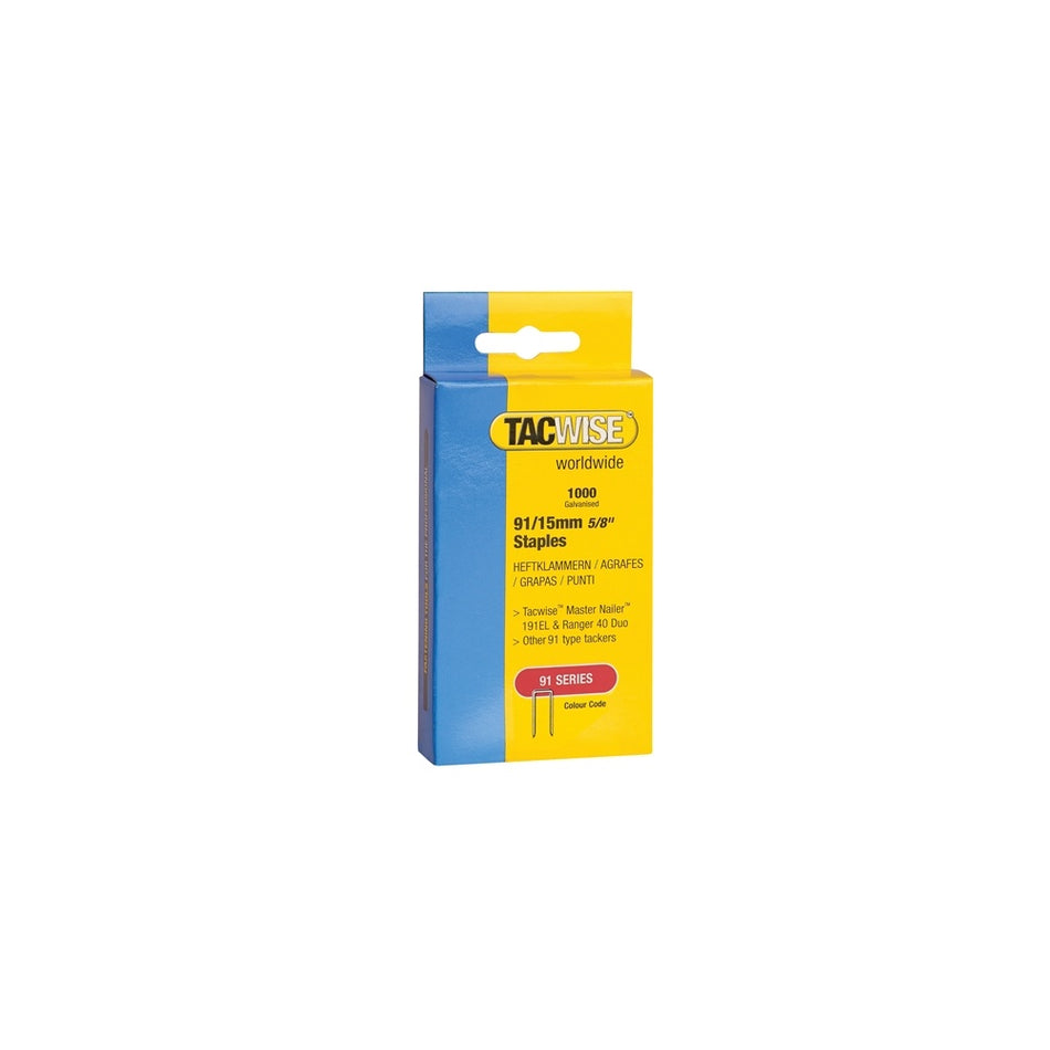 Tacwise 91 Narrow Crown Divergent Point Staples 40mm - Electric Tackers Pack 1000