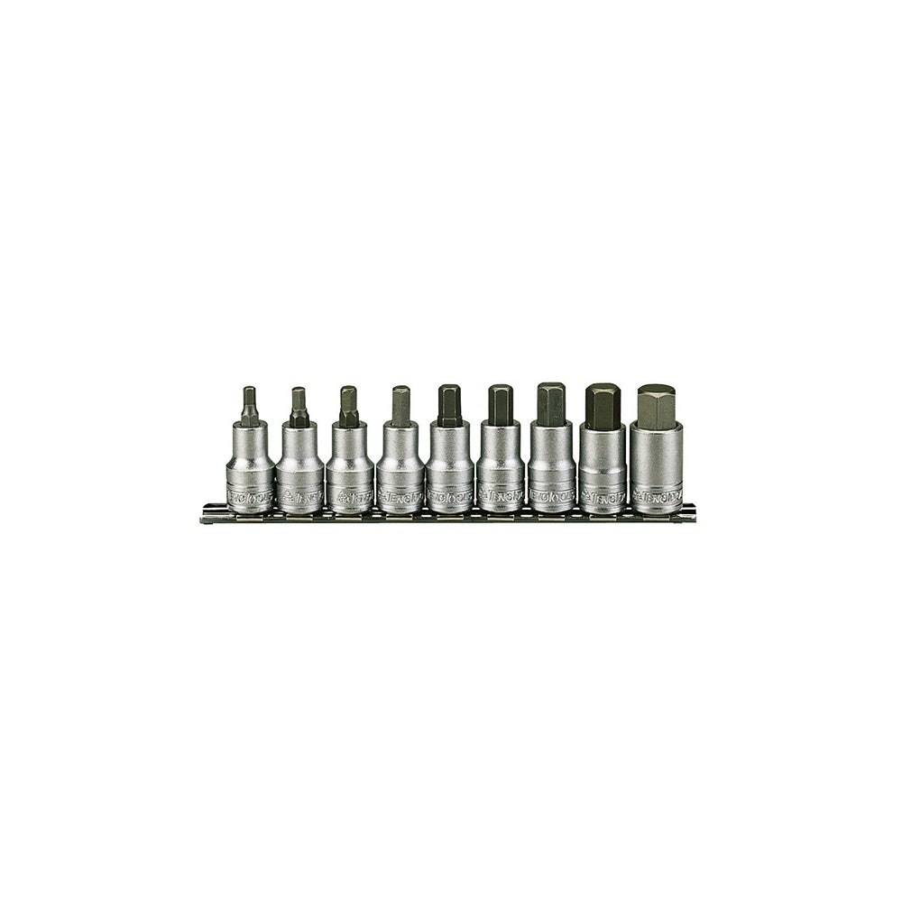 Teng M1212 Socket Clip Rail Hex Set of 9 Metric 1/2in Drive