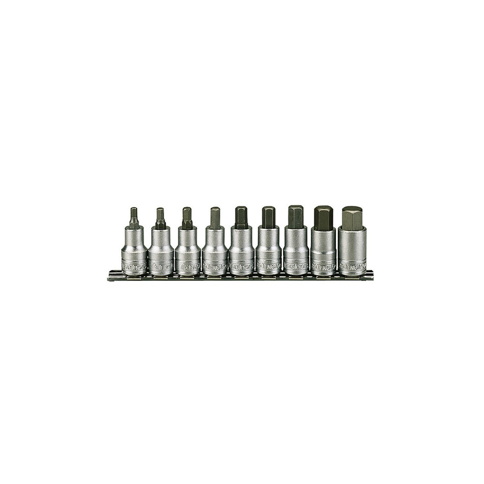 Teng M1212 Socket Clip Rail Hex Set of 9 Metric 1/2in Drive