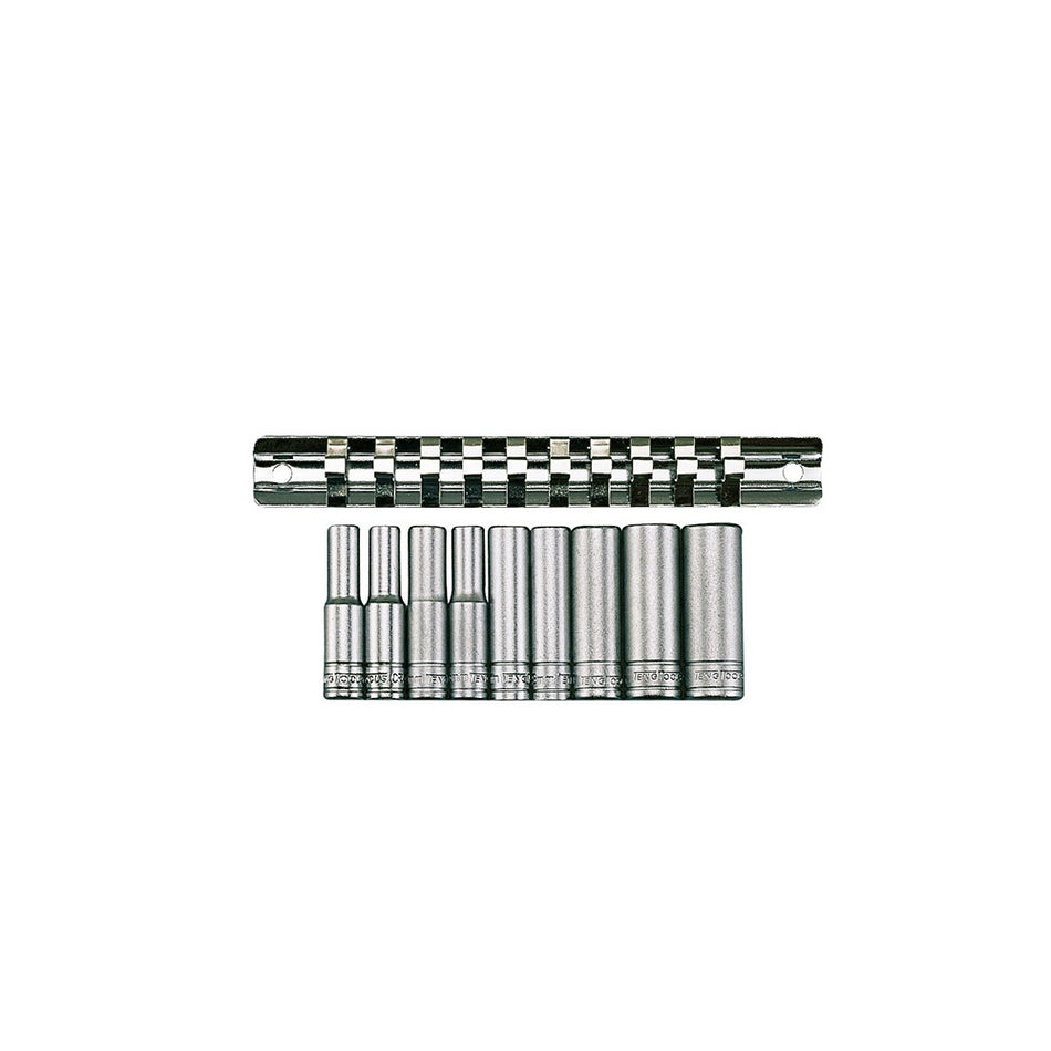 Teng M1407 Deep Socket Clip Rail Set of 10 Metric 1/4in Drive