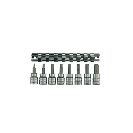 Teng M3811 Socket Clip Rail AF Hex Set of 8 3/8in Drive