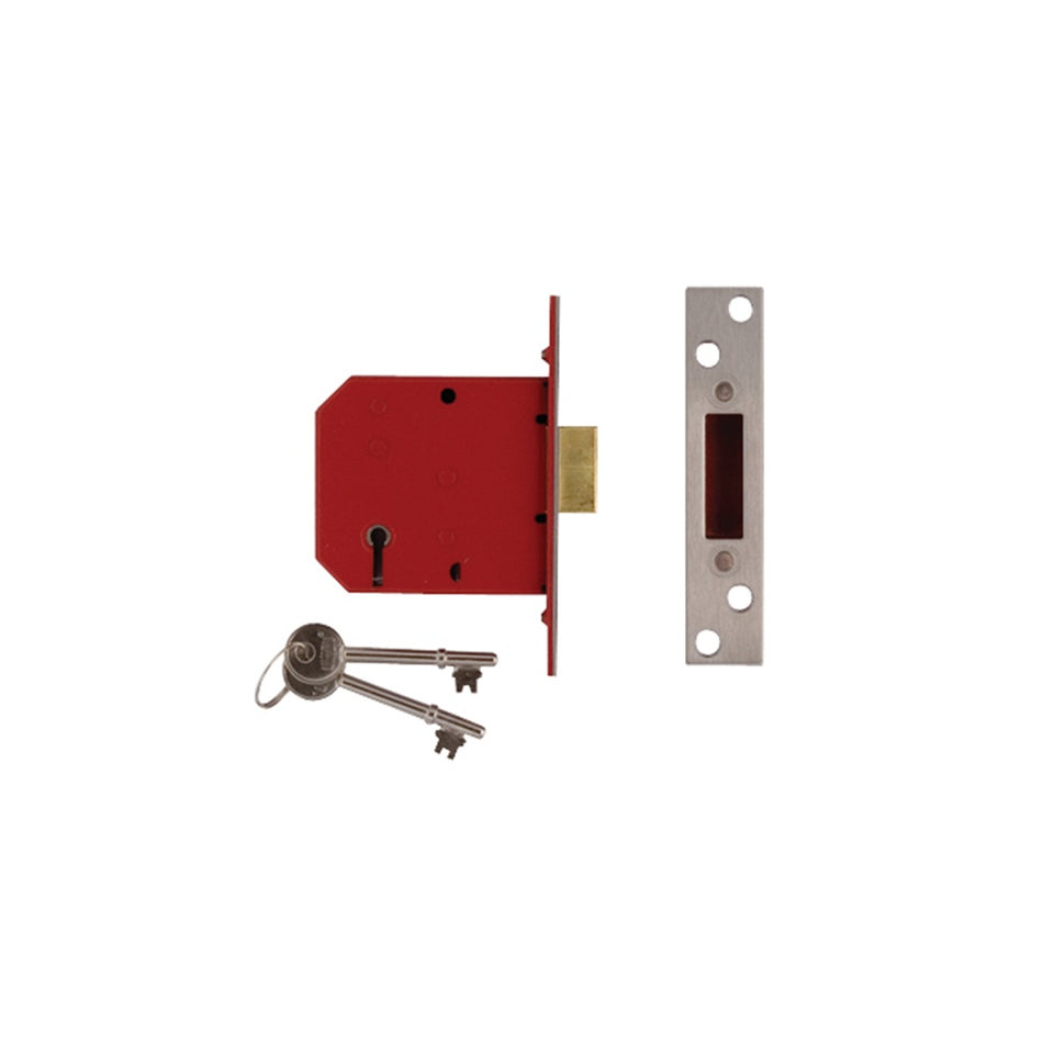 UNION 2101 5 Lever Mortice Deadlock Satin Chrome Finish 65mm 2.5in Box