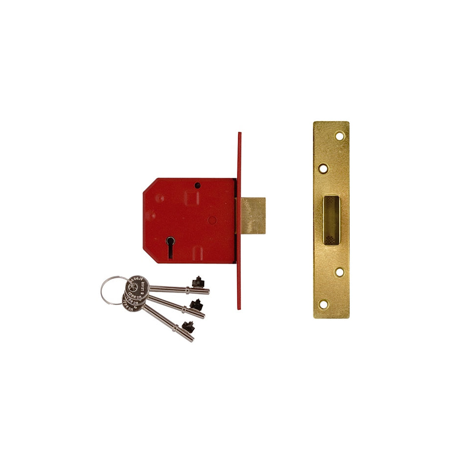 UNION 2134E 5 Lever BS Mortice Deadlock Satin Brass Finish 67mm 2.5in Box