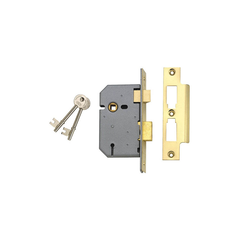 UNION 2277 3 Lever Mortice Sashlock Polished Brass 65mm 2.5in Box