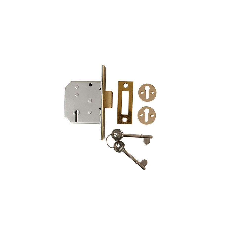 UNION 2177 3 Lever Mortice Deadlock Polished Brass 65mm 2.5in Visi