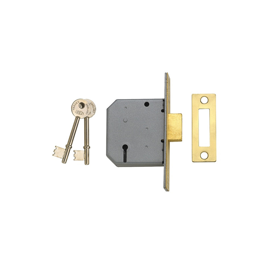 UNION 2177 3 Lever Mortice Deadlock Polished Brass 77.5mm 3in Visi
