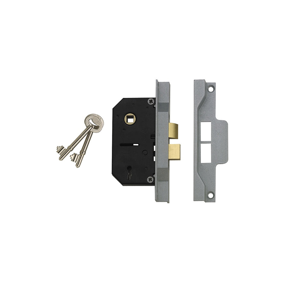 UNION 2242 2 Lever Mortice Rebated Sashlock Silver Enamel 78.5mm 3in Visi