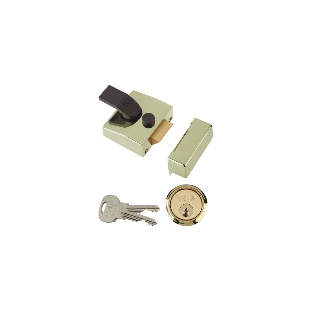 Yale Locks 85 Deadlocking Nightlatch 40mm Backset Brasslux Finish Box