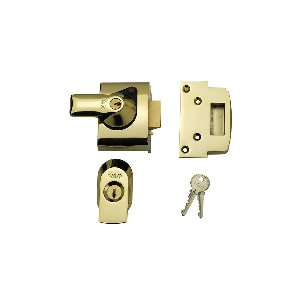 Yale Locks BS2 Nightlatch British Standard Lock 40mm Backset Brasslux Finish Visi