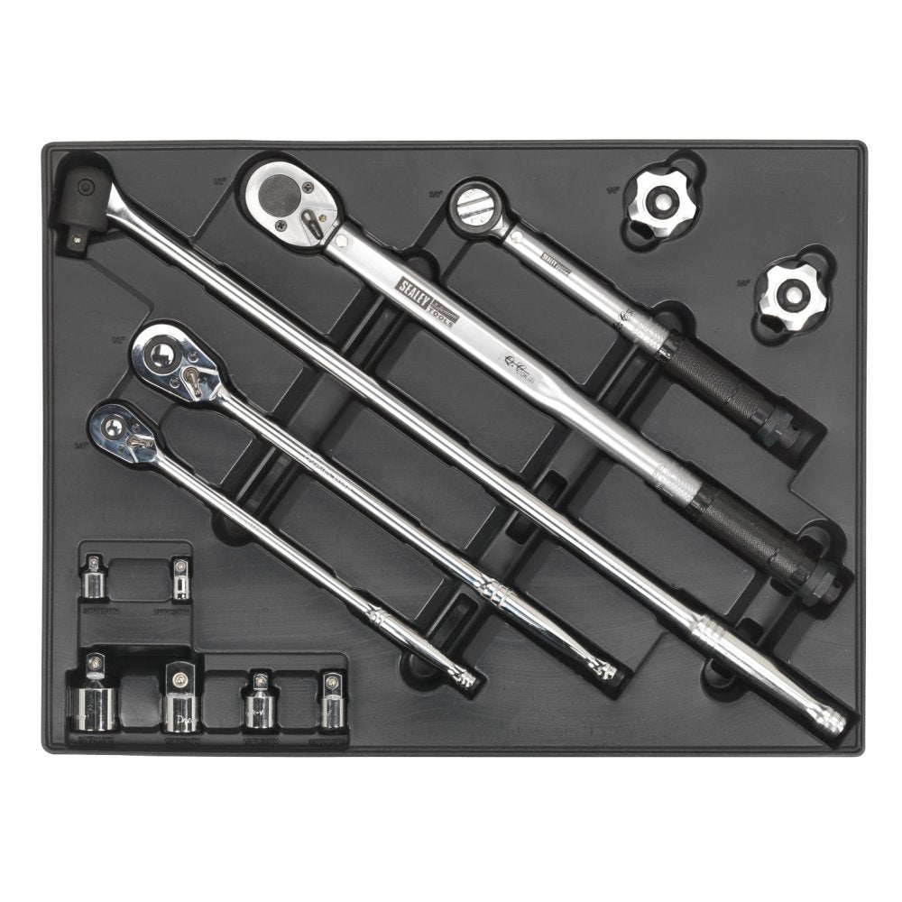 Sealey Tool Tray with Ratchet, Torque Wrench, Breaker Bar & Socket Adaptor Set 13pc Model No-TBT32